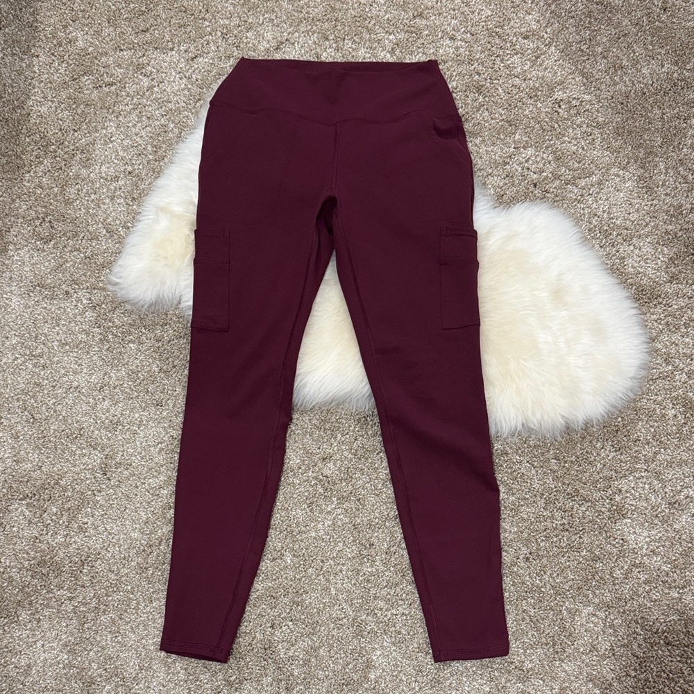 Spider Brand High-Waist Cargo Leggings Burgundy Red Size M